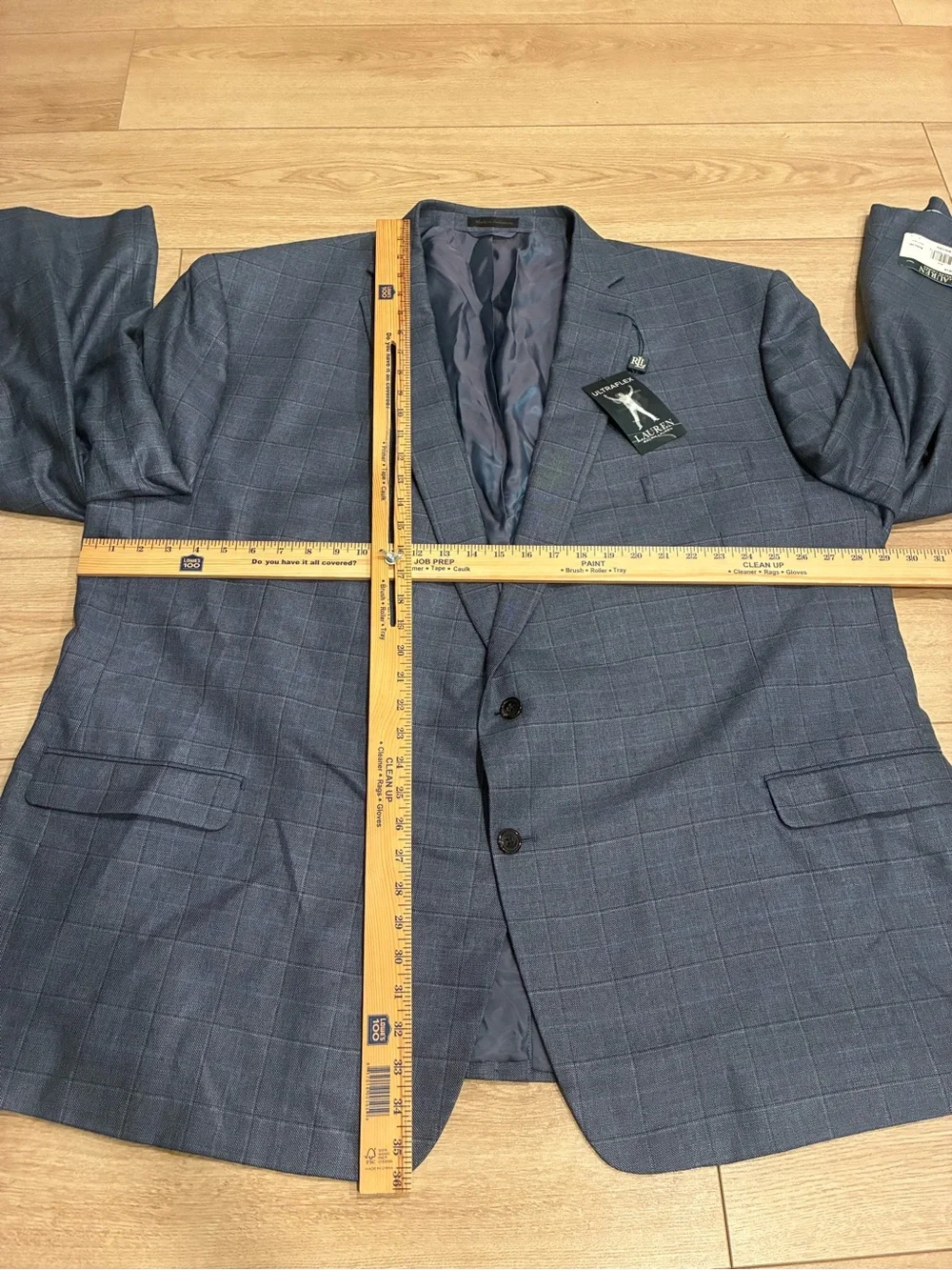 NWT Lauren Ralph Lauren Men’s Silk Wool Windowpane Plaid Blazer Size 60L